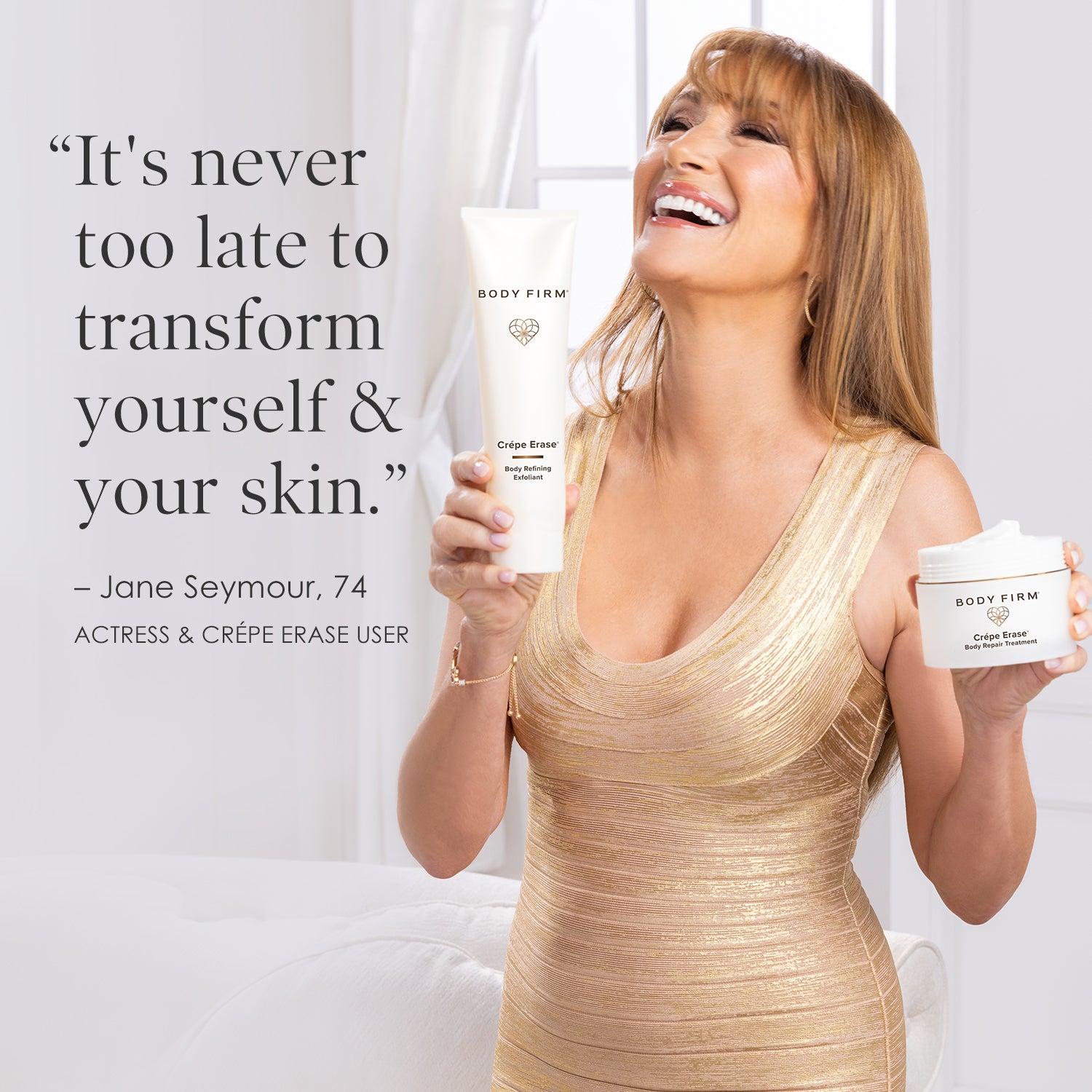Jane Seymour with crepey skin lotions and cream — image 7 of 9